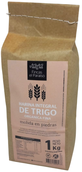 ​​​​​HARINA TRIGO INTEGRAL ORGANICA FINA -MOLIDA EN PIEDRAS- FINCAS EL PARAISO X 1 KG