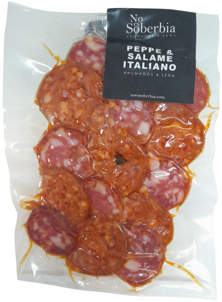 PEPPERONI + SALAME ITALIANO AHUMADOS A LEÑA NO ES SOBERBIA FETAS X 100G AL VACIO