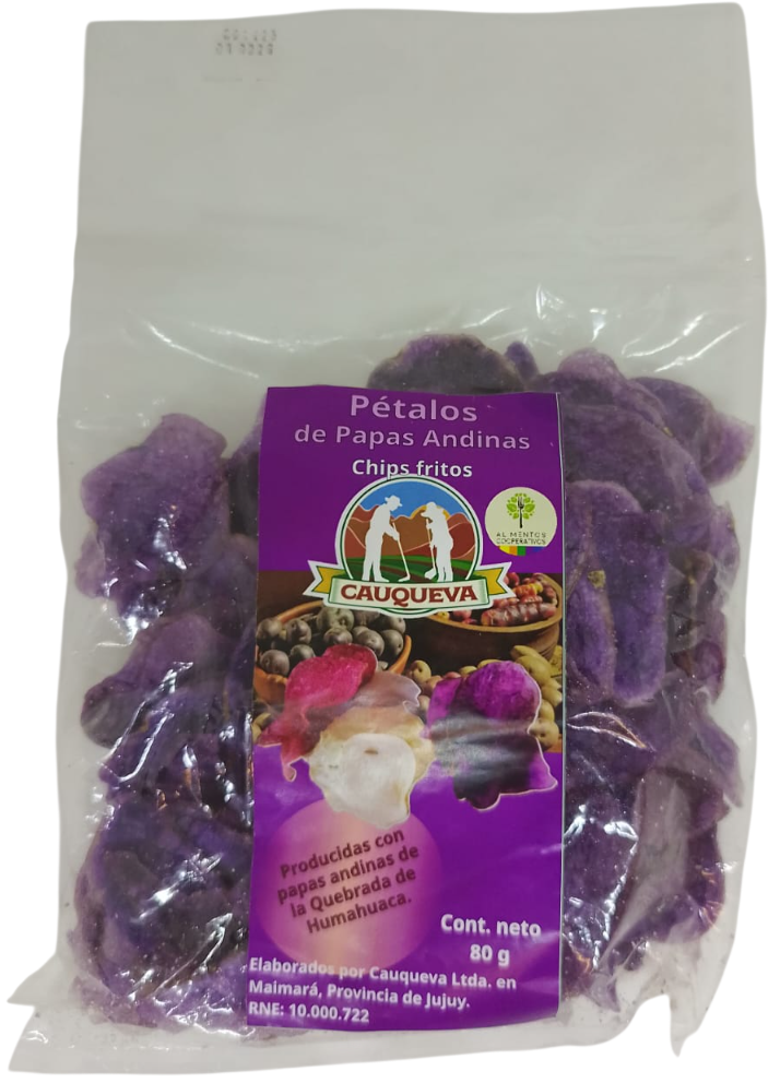 PETALOS DE PAPAS ANDINAS MORADAS CHIPS FRITOS CAUQUEVA X 80 GRS