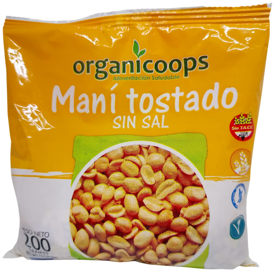 MANI TOSTADO SIN SAL ORGANICOOPS X 200 GRS